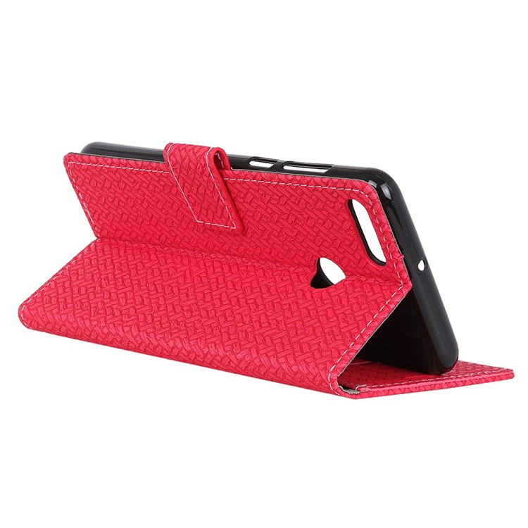 Woven Texture Wallet Stand Leather Shell for Huawei Y9 (2018) / Enjoy 8 Plus - Red-4