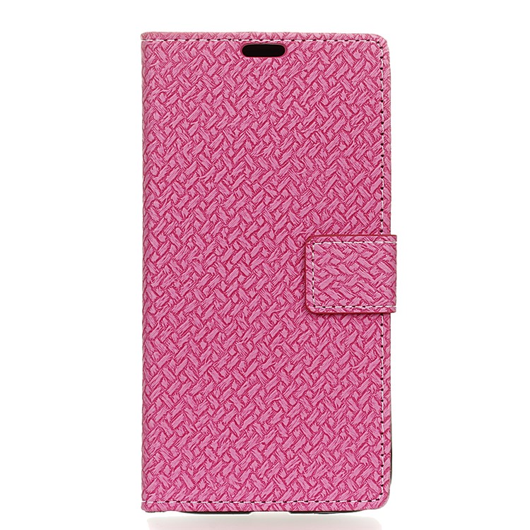 Woven Texture Wallet Stand Leather Phone Case for Huawei Y9 (2018) / Enjoy 8 Plus - Rose-1