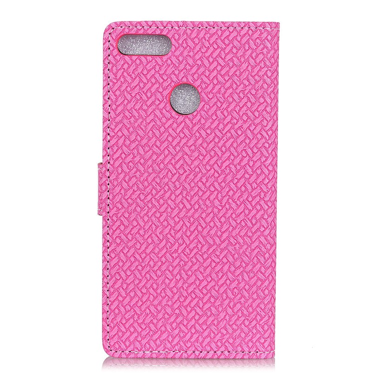 Woven Texture Wallet Stand Leather Phone Case for Huawei Y9 (2018) / Enjoy 8 Plus - Rose-2