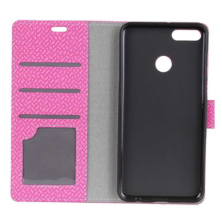 Woven Texture Wallet Stand Leather Phone Case for Huawei Y9 (2018) / Enjoy 8 Plus - Rose-3