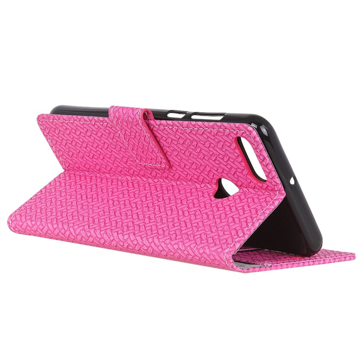 Woven Texture Wallet Stand Leather Phone Case for Huawei Y9 (2018) / Enjoy 8 Plus - Rose-4