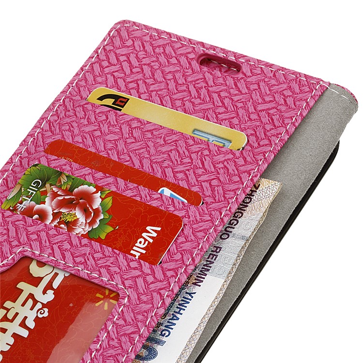 Woven Texture Wallet Stand Leather Phone Case for Huawei Y9 (2018) / Enjoy 8 Plus - Rose-5