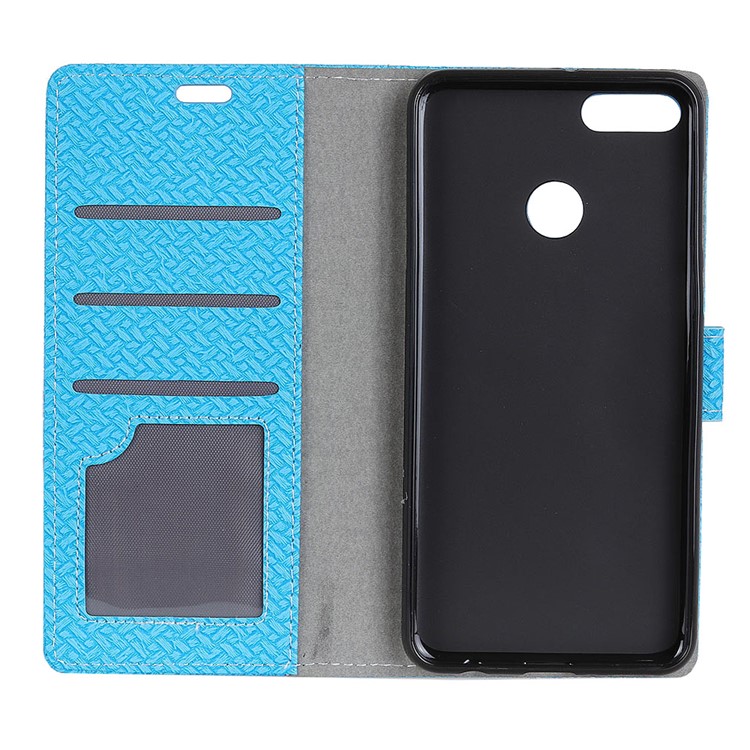Woven Texture Wallet Stand Leather Phone Cover for Huawei Y9 (2018) / Enjoy 8 Plus - Blue-3