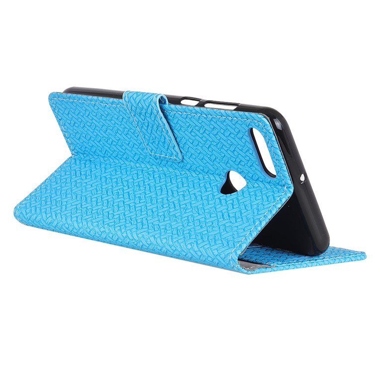 Woven Texture Wallet Stand Leather Phone Cover for Huawei Y9 (2018) / Enjoy 8 Plus - Blue-4