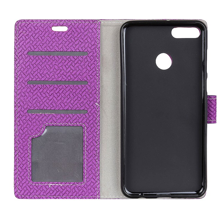Woven Texture Wallet Stand Leather Mobile Case for Huawei Y9 (2018) / Enjoy 8 Plus - Purple-3