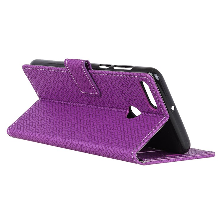 Woven Texture Wallet Stand Leather Mobile Case for Huawei Y9 (2018) / Enjoy 8 Plus - Purple-4