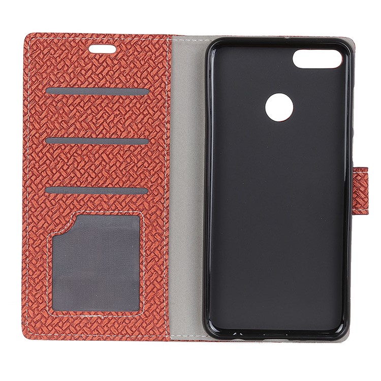 Woven Texture Wallet Stand Leather Mobile Casing for Huawei Y9 (2018) / Enjoy 8 Plus - Brown-3