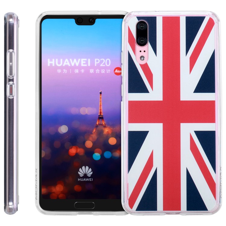 MOMAX Anti-drop Embossment Pattern Printing PC + Soft TPU Hybrid Case for Huawei P20 - Flag of British-1