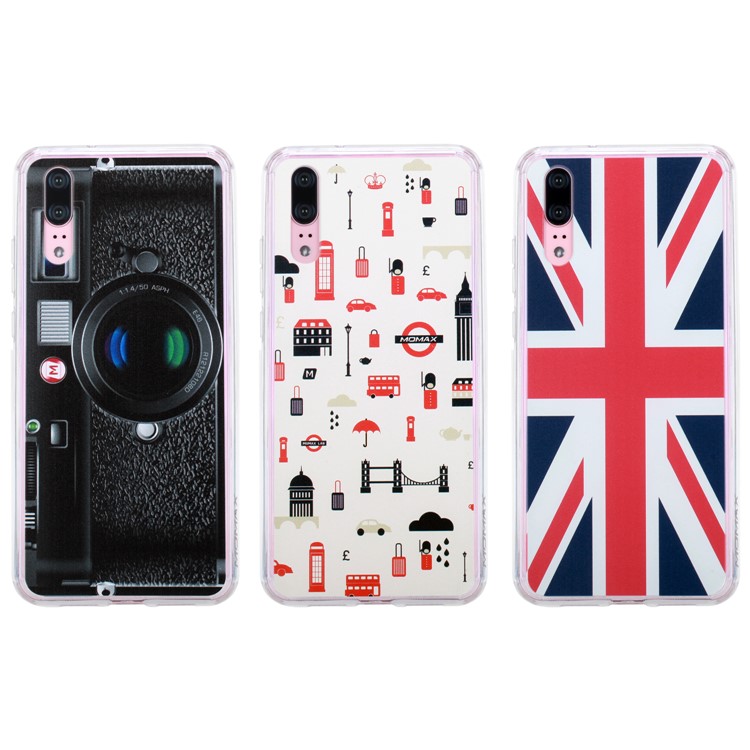 MOMAX Anti-drop Embossment Pattern Printing PC + Soft TPU Hybrid Case for Huawei P20 - Flag of British-16