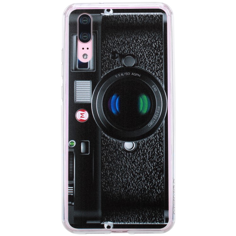 MOMAX Anti-drop Embossment Pattern Printing PC + Soft TPU Hybrid Cover for Huawei P20 - Retro Camera-2
