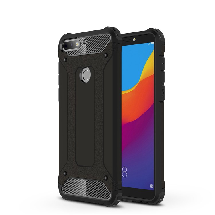 Heavy Duty Rugged Combo Phone Case (Plastic + TPU) for Huawei Enjoy 8/Honor 7C/Y7 Prime (2018) - Black