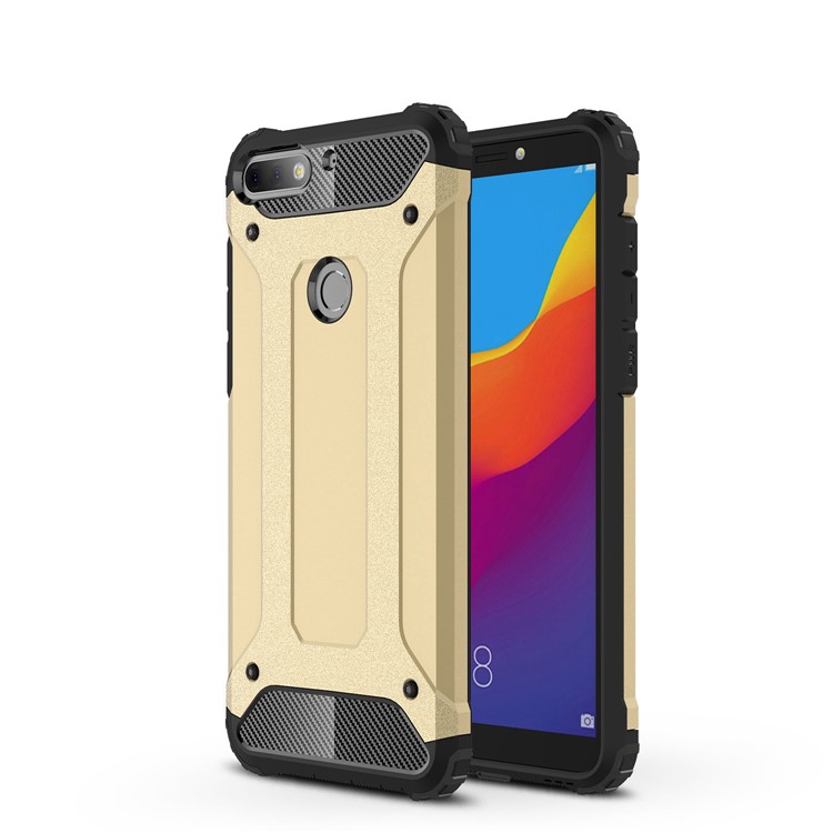 Heavy Duty Rugged Combo Cell Phone Case (Plastic + TPU) for Huawei Enjoy 8/Honor 7C/Y7 Prime (2018) - Gold