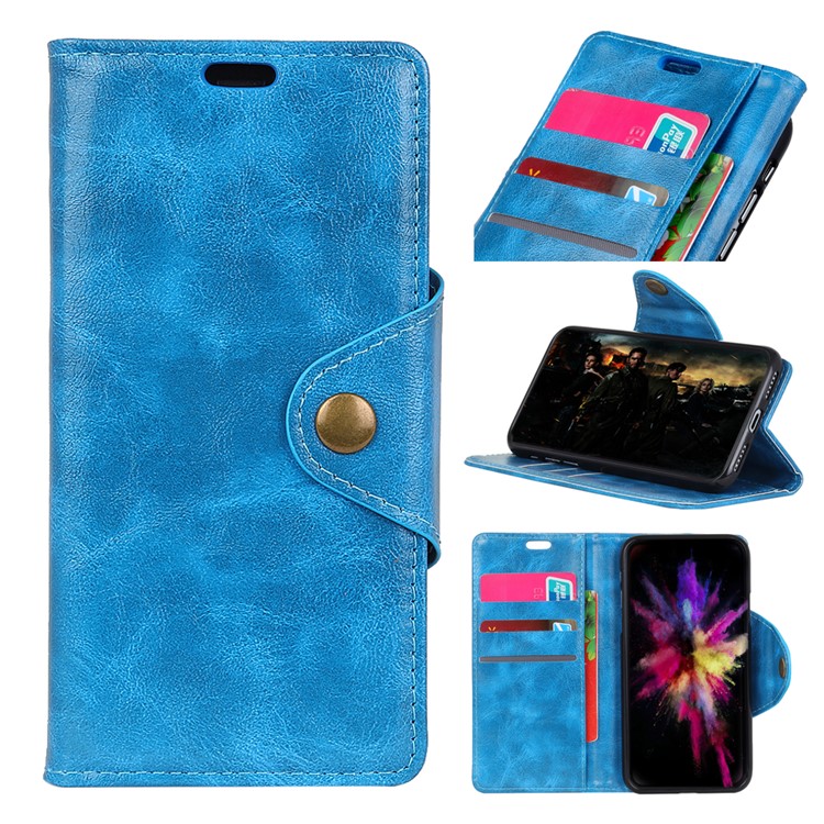 Textured PU Leather Wallet Stand Mobile Phone Case for Huawei Honor 7C/Enjoy 8 /Y7 Prime (2018) - Blue-1