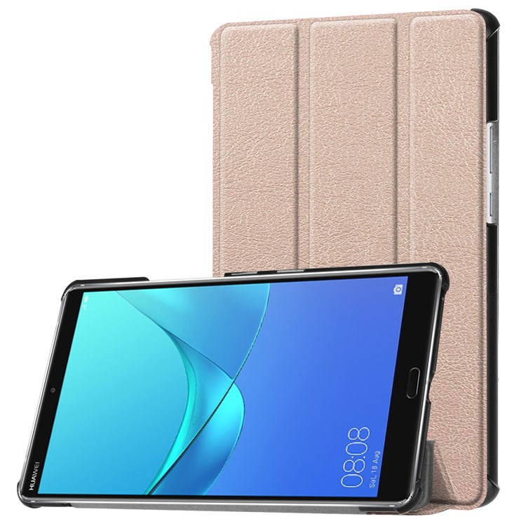 Tri-fold Stand Auto Wake and Sleep Leather Cover for Huawei MediaPad M5 8 - Rose Gold-1