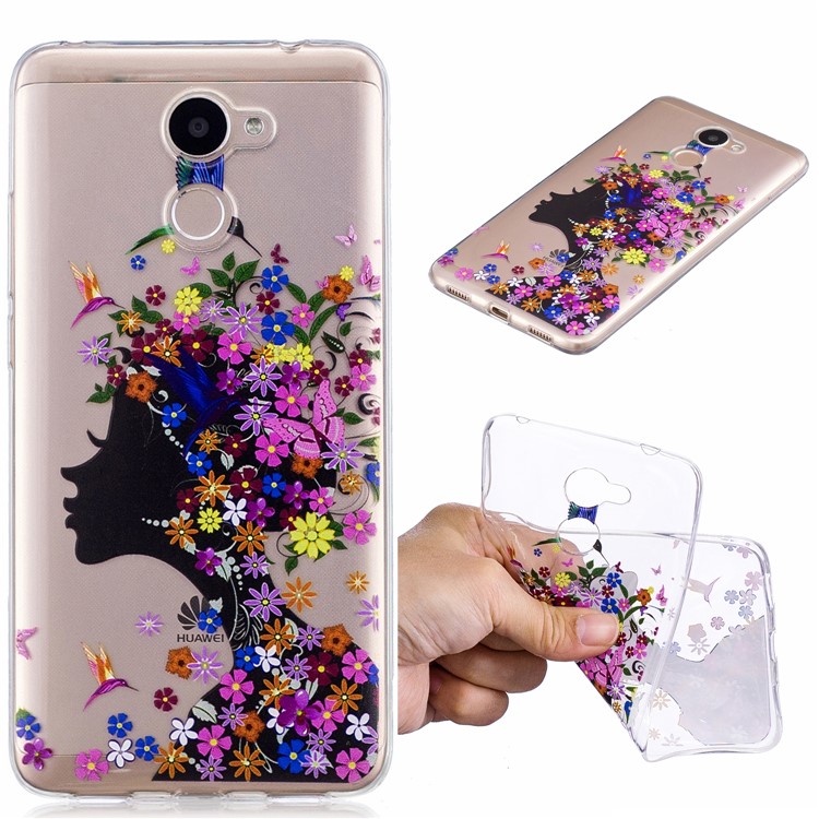 Pattern Printing IMD TPU Mobile Phone Shell for Huawei Y7 Prime/Enjoy 7 Plus - Flowered Girl-1