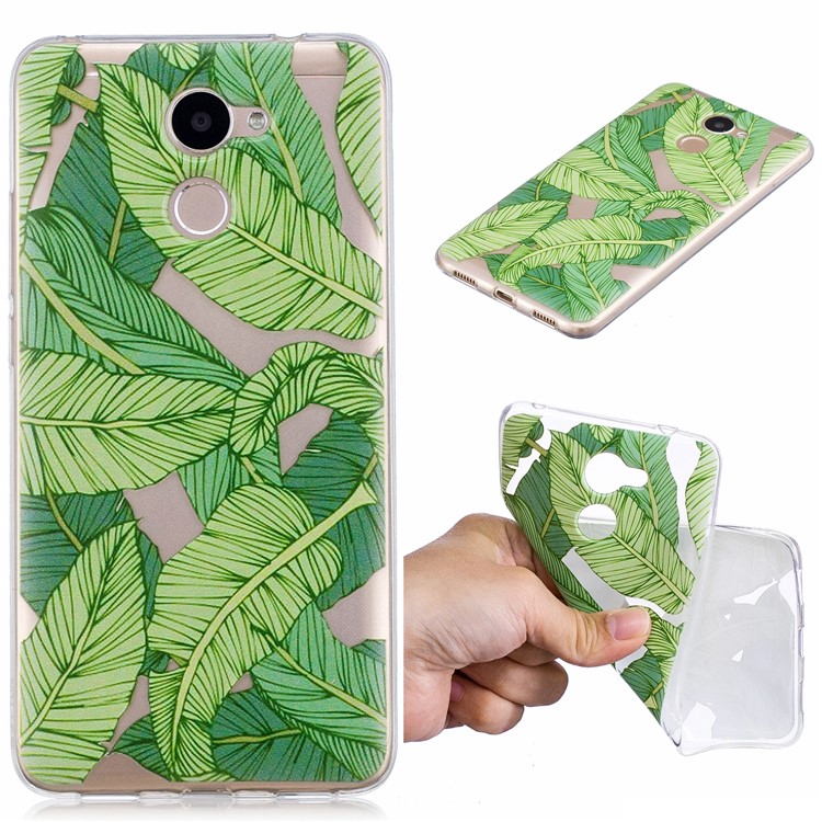 Pattern Printing IMD TPU Cell Phone Shell for Huawei Y7 Prime/Enjoy 7 Plus - Green Leaves-1