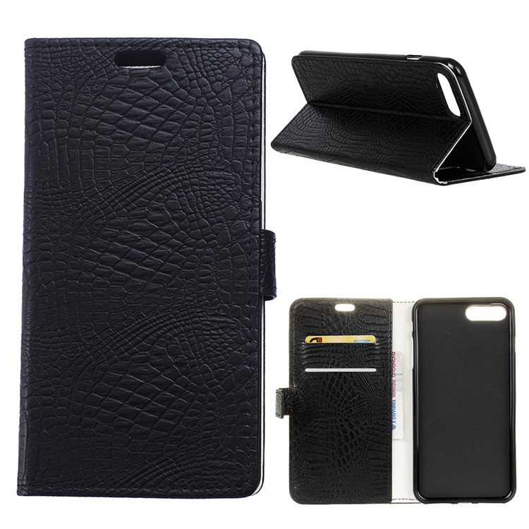 Crocodile Texture Wallet Stand Leather Phone Case for Huawei Y6 (2018)/Honor 7A (without Fingerprint Sensor) - Black-1