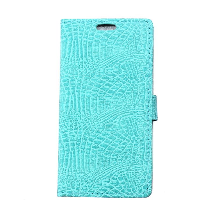 Crocodile Texture Wallet Stand Leather Phone Shell for Huawei Y6 (2018)/Honor 7A (without Fingerprint Sensor) - Cyan-1