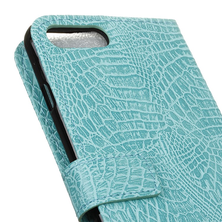 Crocodile Texture Wallet Stand Leather Phone Shell for Huawei Y6 (2018)/Honor 7A (without Fingerprint Sensor) - Cyan-5