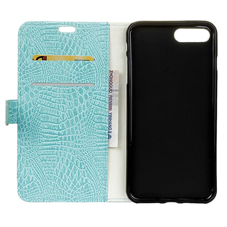 Crocodile Texture Wallet Stand Leather Phone Shell for Huawei Y6 (2018)/Honor 7A (without Fingerprint Sensor) - Cyan-7
