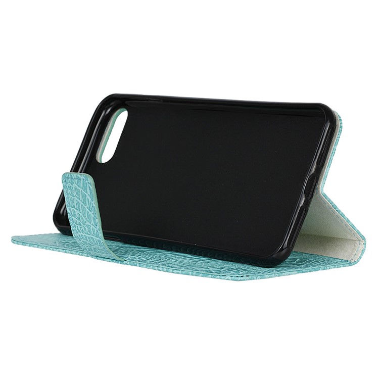 Crocodile Texture Wallet Stand Leather Phone Shell for Huawei Y6 (2018)/Honor 7A (without Fingerprint Sensor) - Cyan-9
