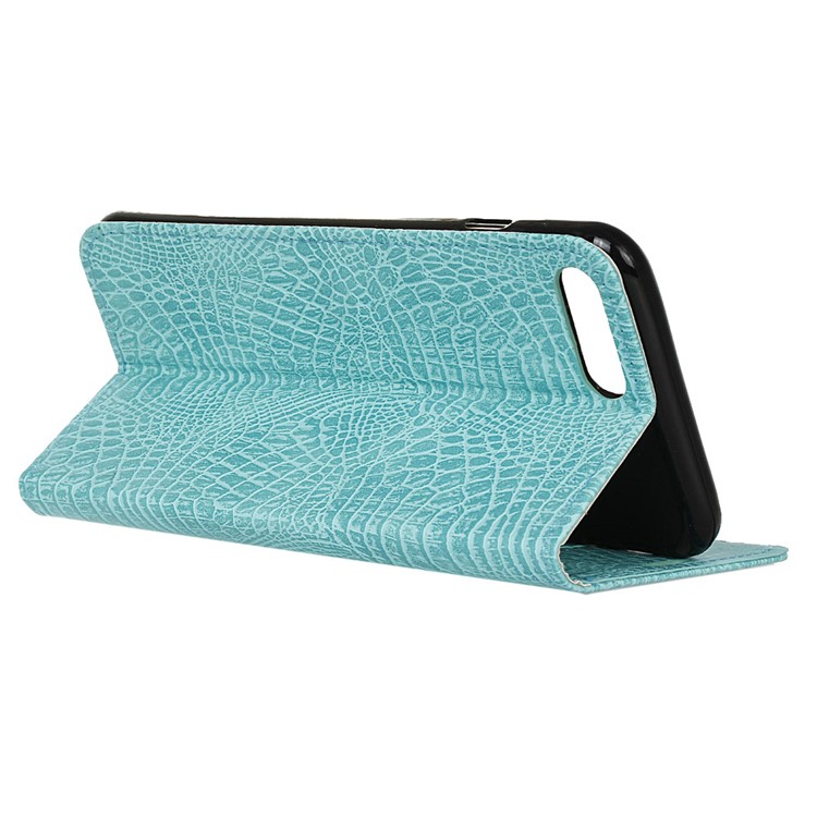 Crocodile Texture Wallet Stand Leather Phone Shell for Huawei Y6 (2018)/Honor 7A (without Fingerprint Sensor) - Cyan-11