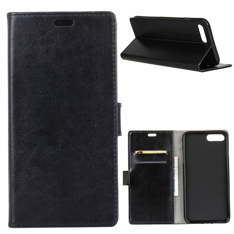For Huawei Y6 (2018) Crazy Horse Texture Wallet Leather Stand Case - Black-1