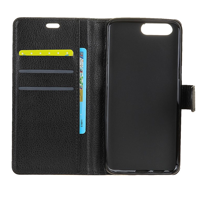 Litchi Peau Portefeuille En Cuir Stand Stand Pour Huawei Y6 (2018) - Noir-4