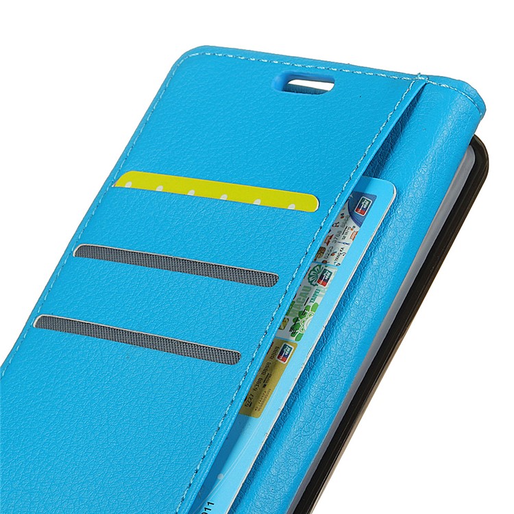 Litchi Texture Leather Stand Wallet Folio Phone Casing for Huawei Y6 (2018)/Honor 7A (without Fingerprint Sensor) - Blue-3