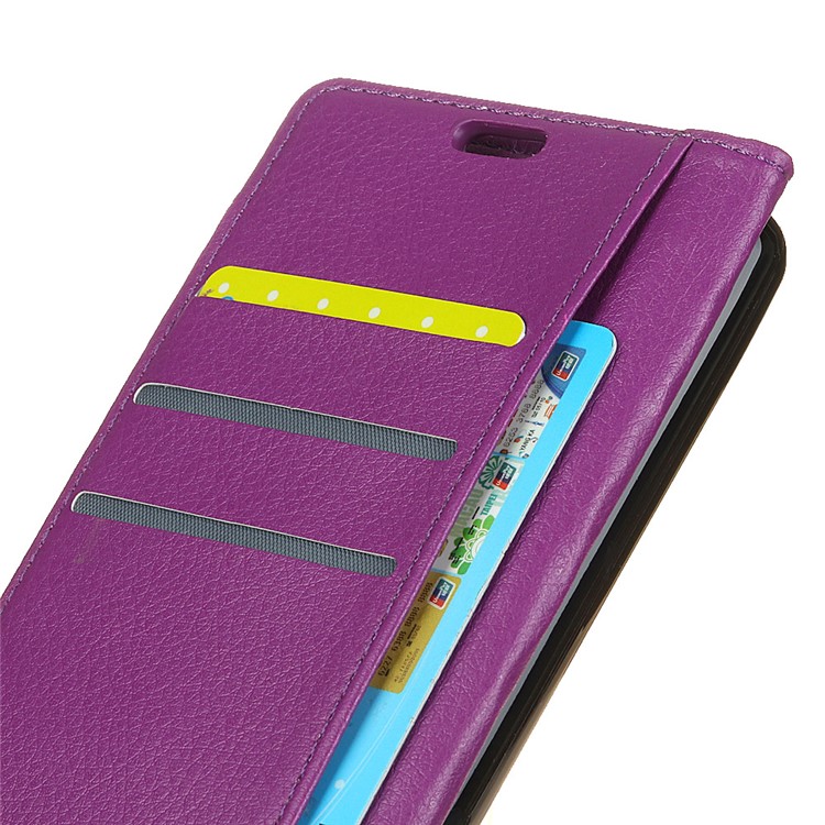 Litchi Texture Leather Stand Wallet Mobile Phone Protective Cover for Huawei Y6 (2018)/Honor 7A (without Fingerprint Sensor) - Purple-5