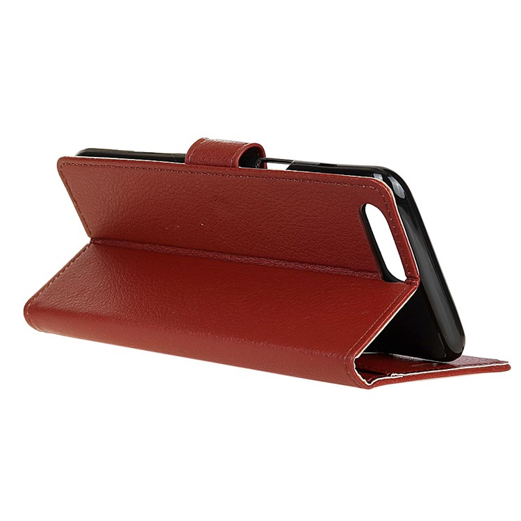 Para Huawei Y6 (2018) Lichia Pele Carteira Suporte De Couro Folio Magnético Acessório Case - Castanho-2