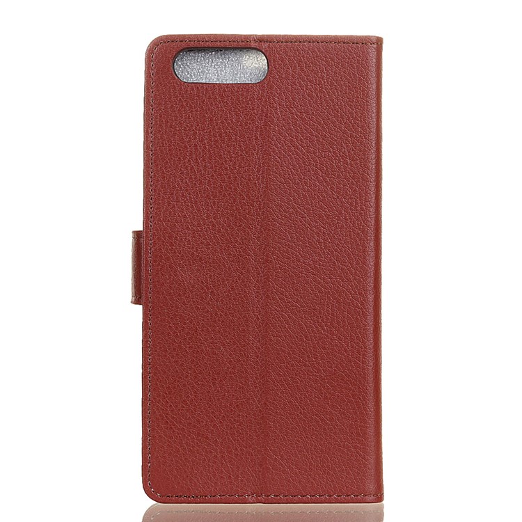 Para Huawei Y6 (2018) Lichia Pele Carteira Suporte De Couro Folio Magnético Acessório Case - Castanho-4