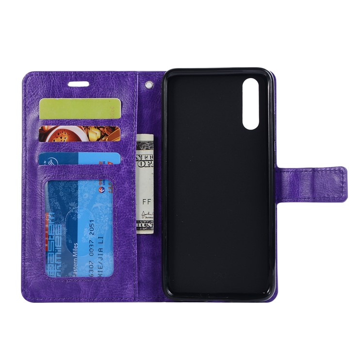 Crazy Horse Texture Wallet Stand Leather Cellphone Cover Case for Huawei P20 - Purple-3