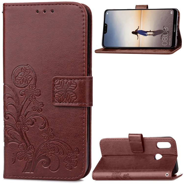 Imprint Clover Pattern Leather Wallet Case Cover for Huawei P20 Lite / Nova 3e - Brown
