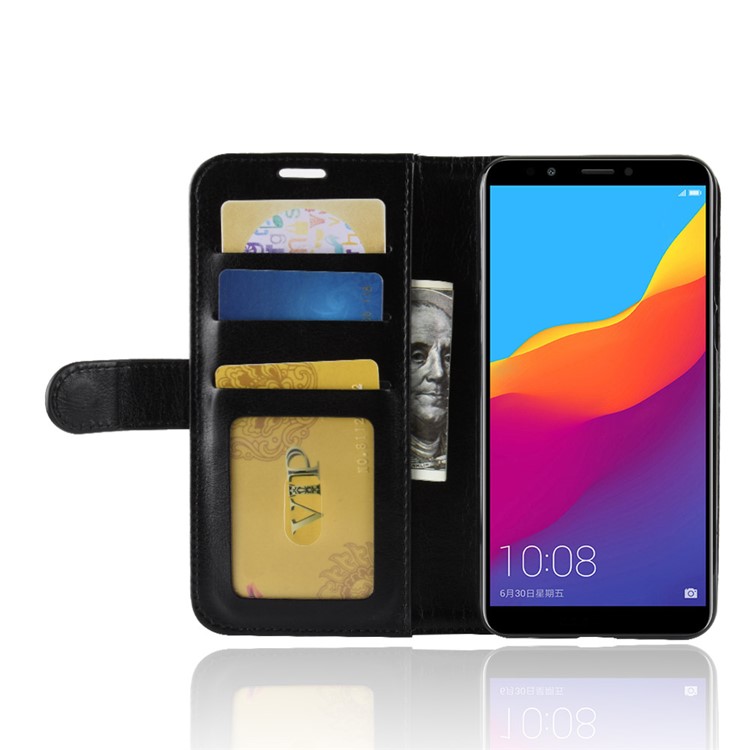 Crazy Horse Wallet en Cuir Case de Support Pour Huawei Honor 7c / Profitez de 8 / y7 Prime (2018) - le Noir