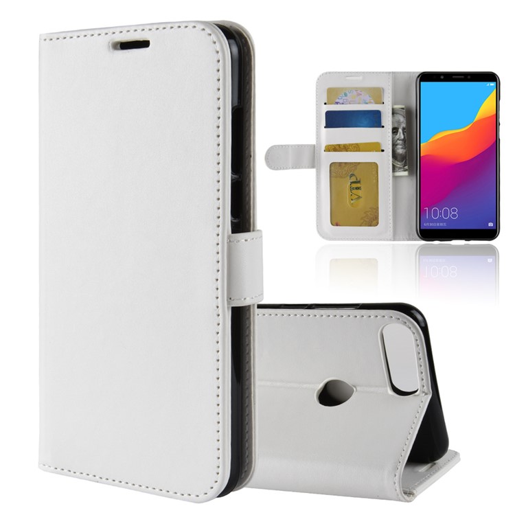 Crazy Horse Wallet Leather Stand Cover for Huawei Honor 7C / Enjoy 8 /Y7 Prime (2018) - White-1