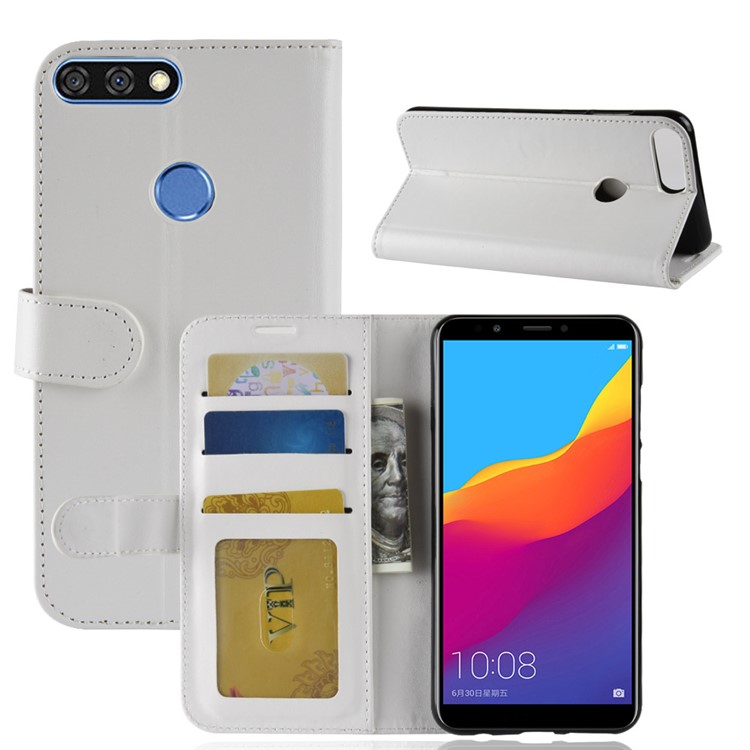 Crazy Horse Wallet Leather Stand Cover for Huawei Honor 7C / Enjoy 8 /Y7 Prime (2018) - White-2