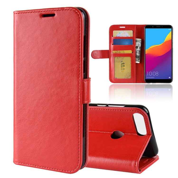 Crazy Horse Wallet Leather Phone Case for Huawei Honor 7C / Enjoy 8 /Y7 Prime (2018) - Red-1