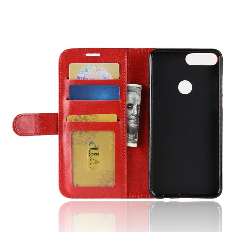 Crazy Horse Wallet Leather Phone Case for Huawei Honor 7C / Enjoy 8 /Y7 Prime (2018) - Red-5