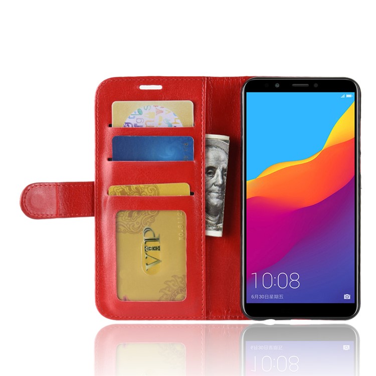 Crazy Horse Wallet Leather Phone Case for Huawei Honor 7C / Enjoy 8 /Y7 Prime (2018) - Red-6