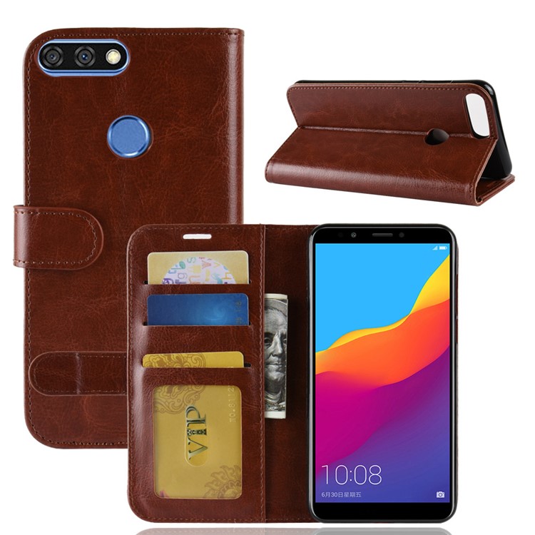 Crazy Horse Cell Phone Leather Stand Case for Huawei Honor 7C / Enjoy 8 /Y7 Prime (2018) - Brown-2