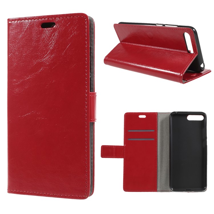 Crazy Horse PU Leather Magnetic Stand Wallet Case for Huawei Y6 (2018)/Honor 7A (without Fingerprint Sensor) - Red-1