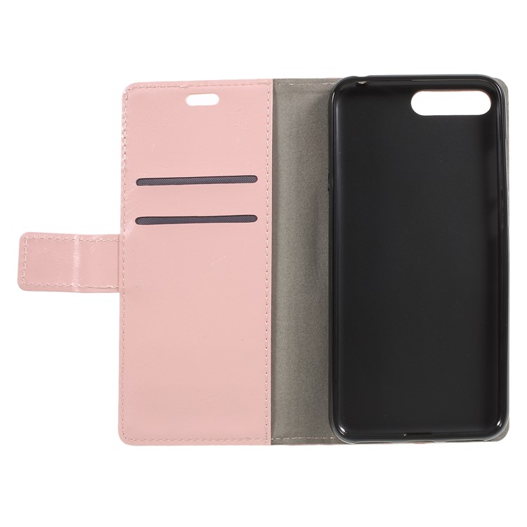 Crazy Horse PU Leather Magnetic Stand Wallet Casing for Huawei Y6 (2018)/Honor 7A (without Fingerprint Sensor) - Pink-6