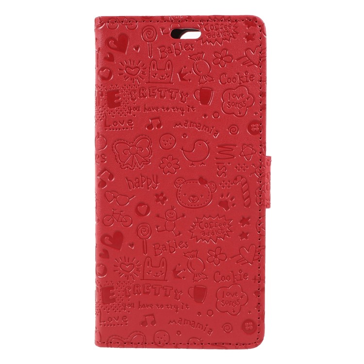 Cartoon Graffiti PU Leather Wallet Stand Case for Huawei Y6 (2018) - Red-3