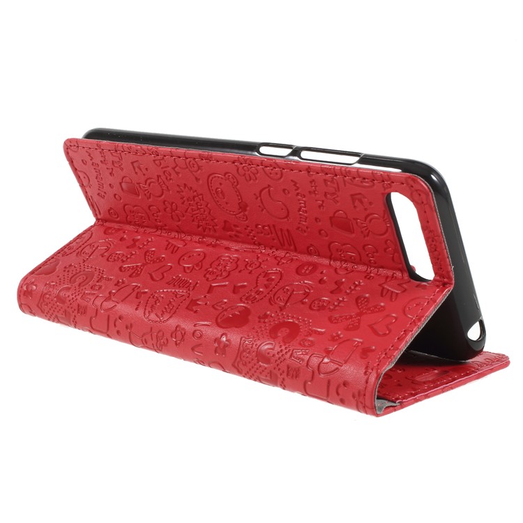 Cartoon Graffiti PU Leather Wallet Stand Case for Huawei Y6 (2018) - Red-5