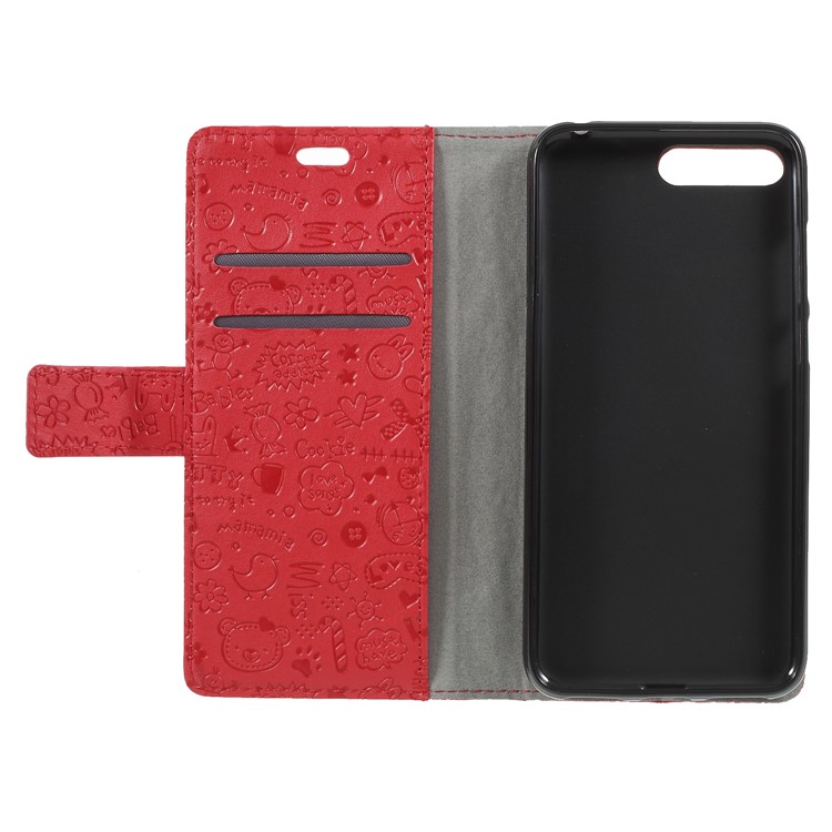 Cartoon Graffiti PU Leather Wallet Stand Case for Huawei Y6 (2018) - Red-6