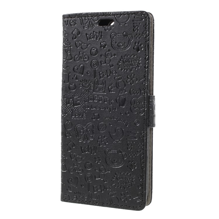 Cartoon Graffiti PU Leather Wallet Stand Cover for Huawei Y6 (2018)/Honor 7A (without Fingerprint Sensor) - Black-3
