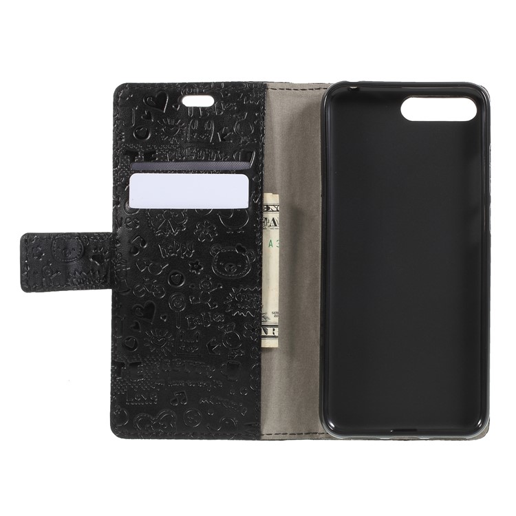 Cartoon Graffiti PU Leather Wallet Stand Cover for Huawei Y6 (2018)/Honor 7A (without Fingerprint Sensor) - Black-6