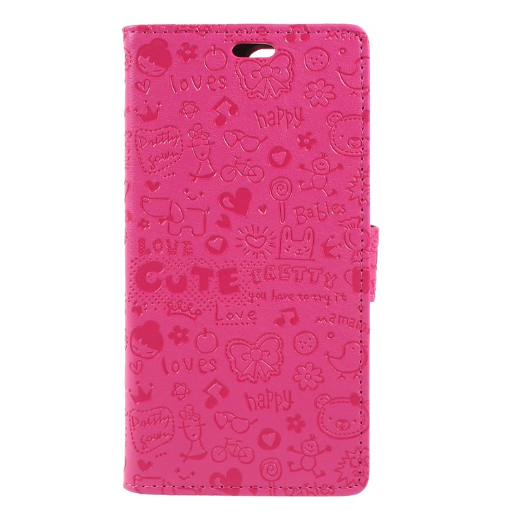 Cartoon Graffiti PU Leather Wallet Stand Casing for Huawei Y6 (2018)/Honor 7A (without Fingerprint Sensor) - Rose-1