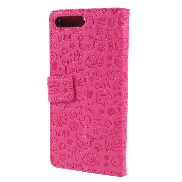 Cartoon Graffiti PU Leather Wallet Stand Casing for Huawei Y6 (2018)/Honor 7A (without Fingerprint Sensor) - Rose-2